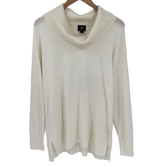 JM Collection Sequin Cowl Neck Sweater Soft Neo Natural Ivory Women Small NWT - Picture 1 of 7